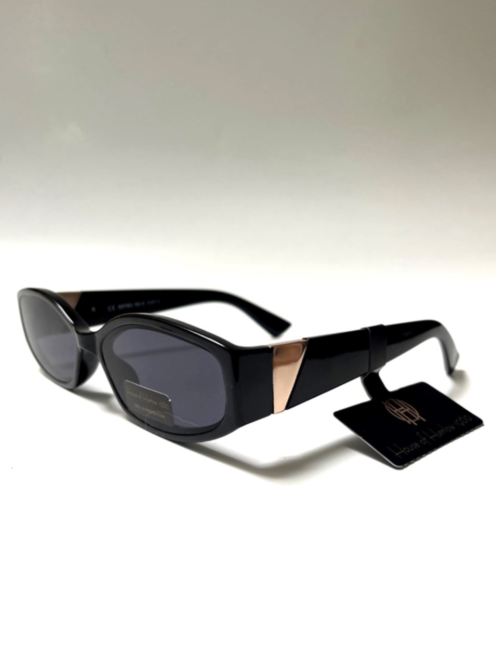 House of Harlow 1960 Slim Oval Sunglasses Acetate Black Gold Triangle NWT